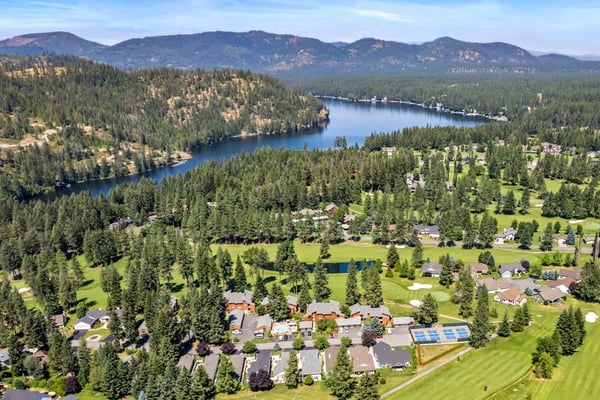 Aerial view of a lakefront property in North Idaho